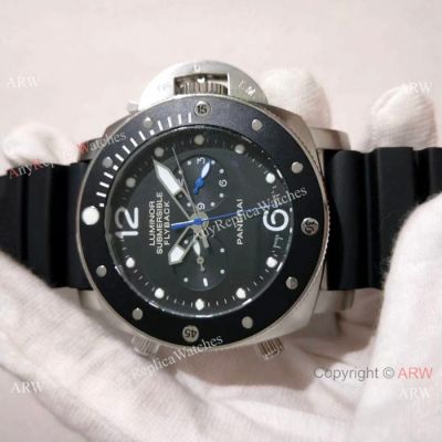 Copy Panerai Submersible Flyback SS Black Bezel Watch - PAM615